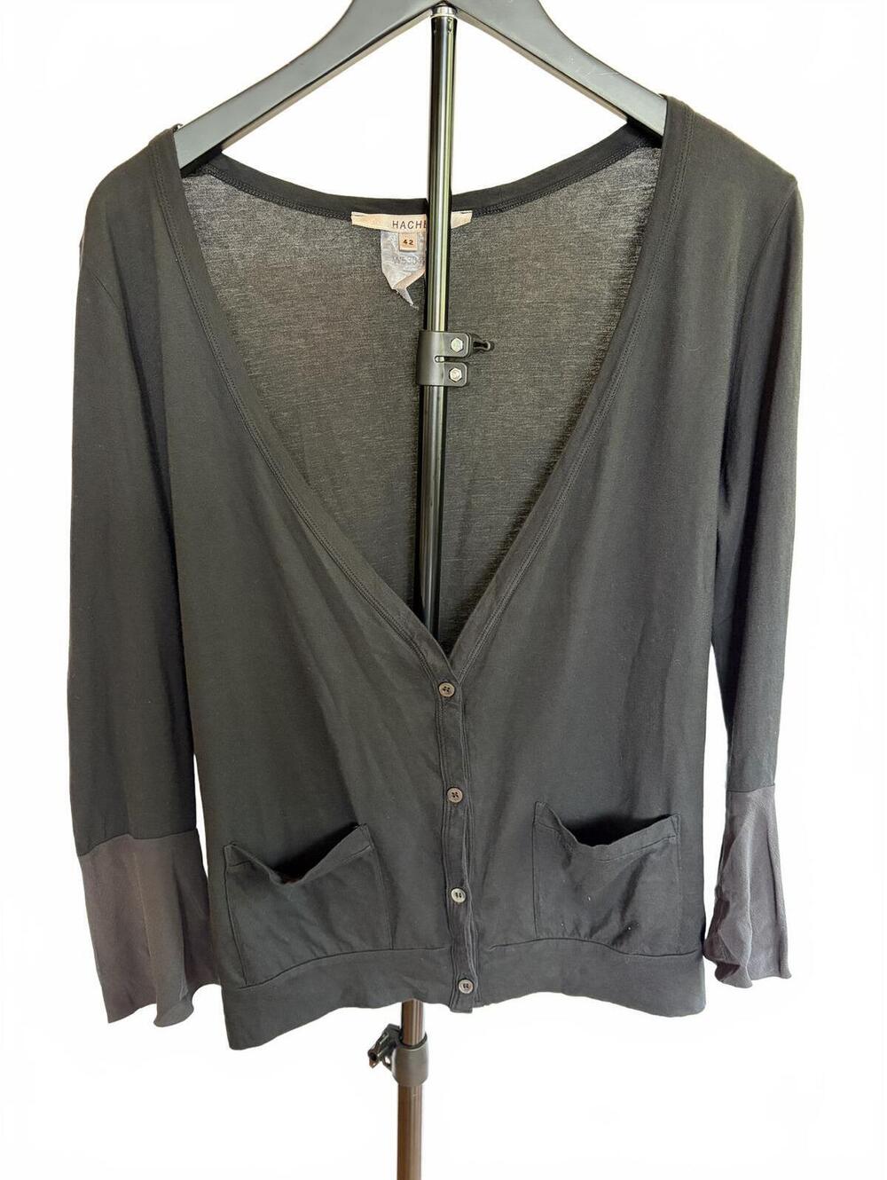 Hache M Black Cotton Cardigan Bell Cuff Romantic Grunge Minimalist Quiet Luxury